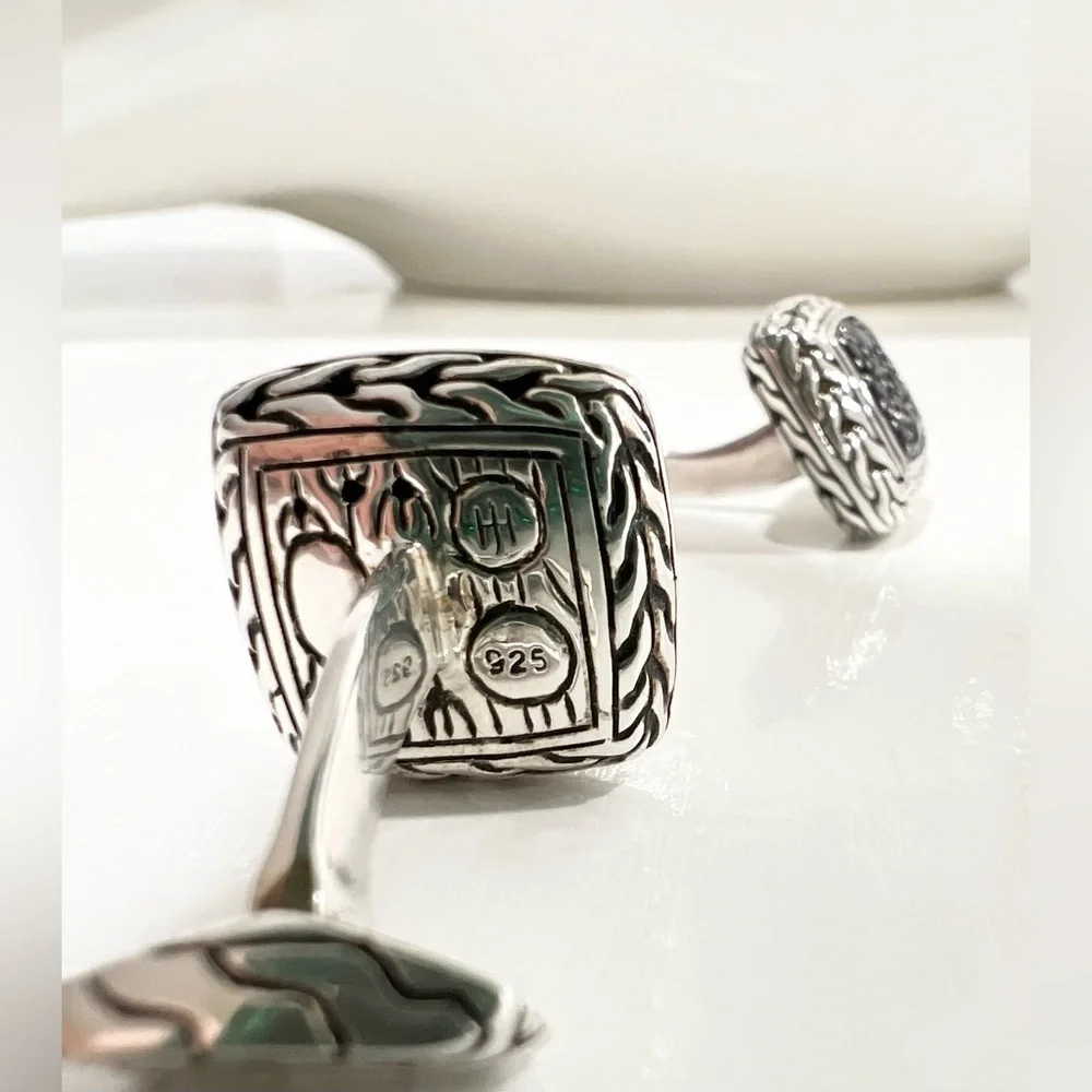 John Hardy Classic Chain Cufflinks with Black Sapphire